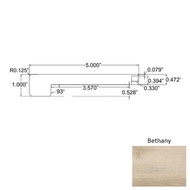 Seaside Bethany Laminate Wood Moulding / Trim - 5" X 94" Square Flush Stair Nose - Embossed