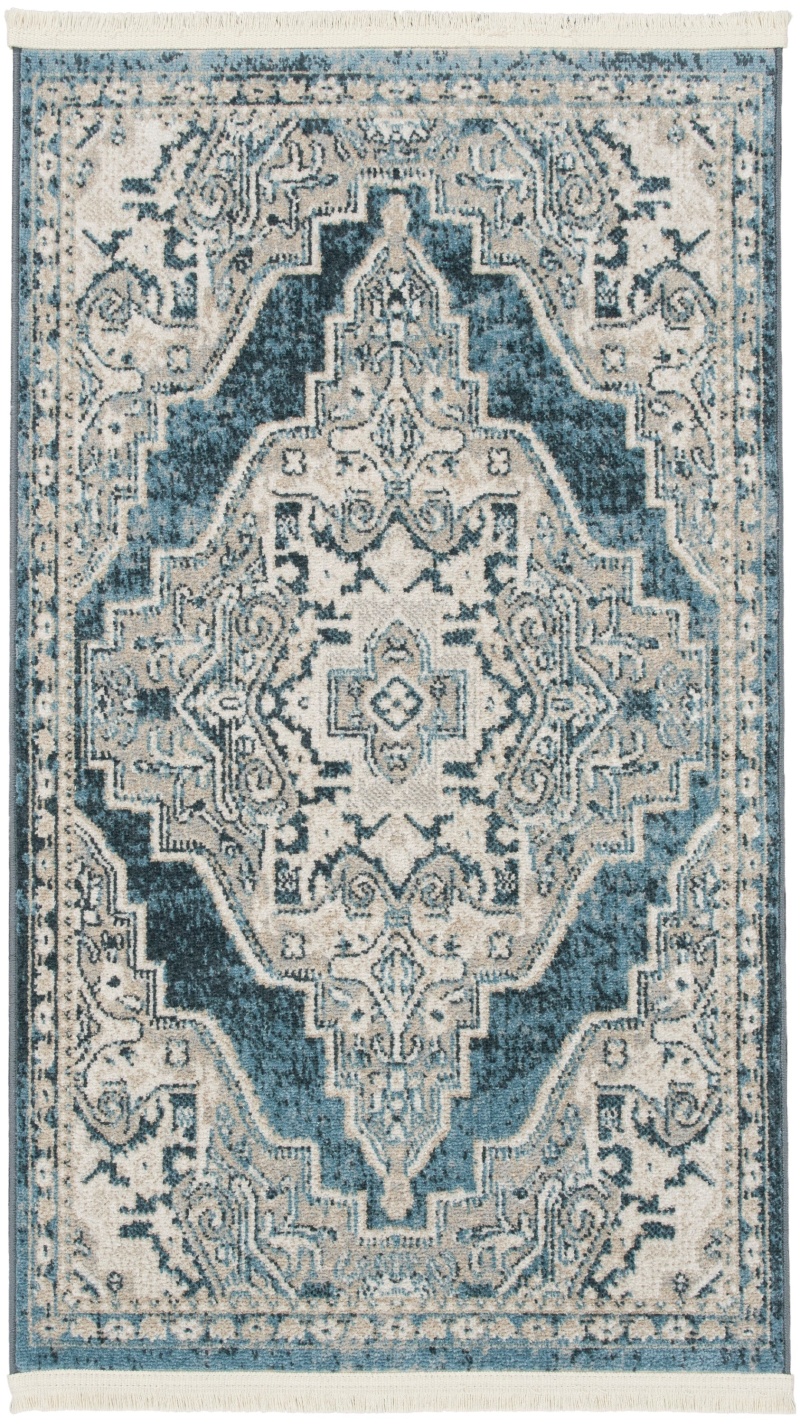 Blue/Grey Polyester Vintage Area Rug