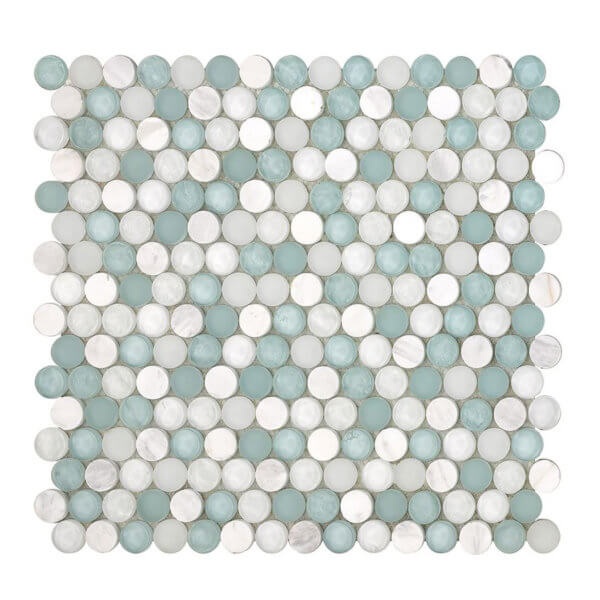 Sobe Aqua Marble & Glass Mosaic - Penny Round - Natural