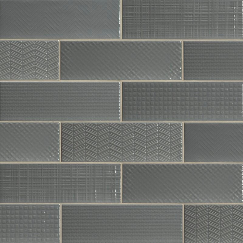 Urbano Graphite 3D Mix Ceramic Tile - Glossy - 4" X 12"