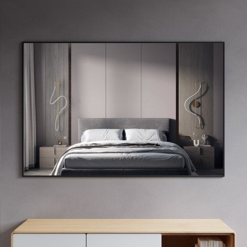 Black Aluminum & Glass Framed Wall Bathroom Mirror