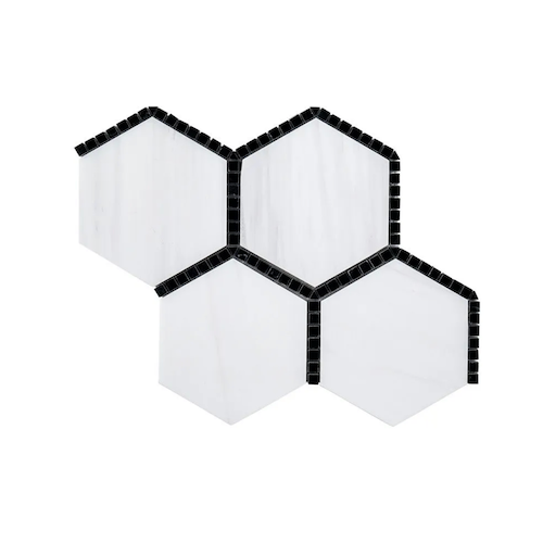 Rotunda Nero Marquina Marble Mosaic - Hexagon - Honed & Polished