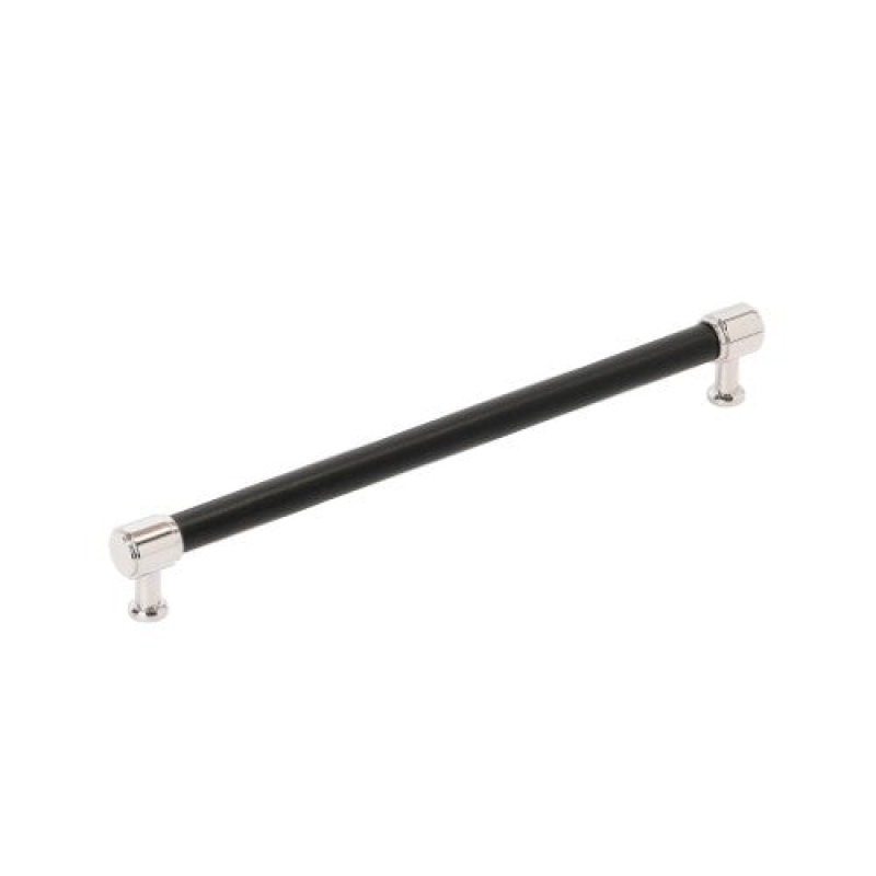 Fairlane Zinc & Leather Bar Cabinet Pull - Black Leather / Polished Nickel