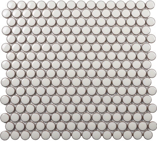 Cc Mosaics+ Pearl White Porcelain Mosaic - Penny Round - Glossy