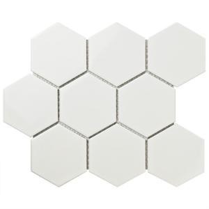 Metro White Porcelain Mosaic - 4" Hexagon - Glossy