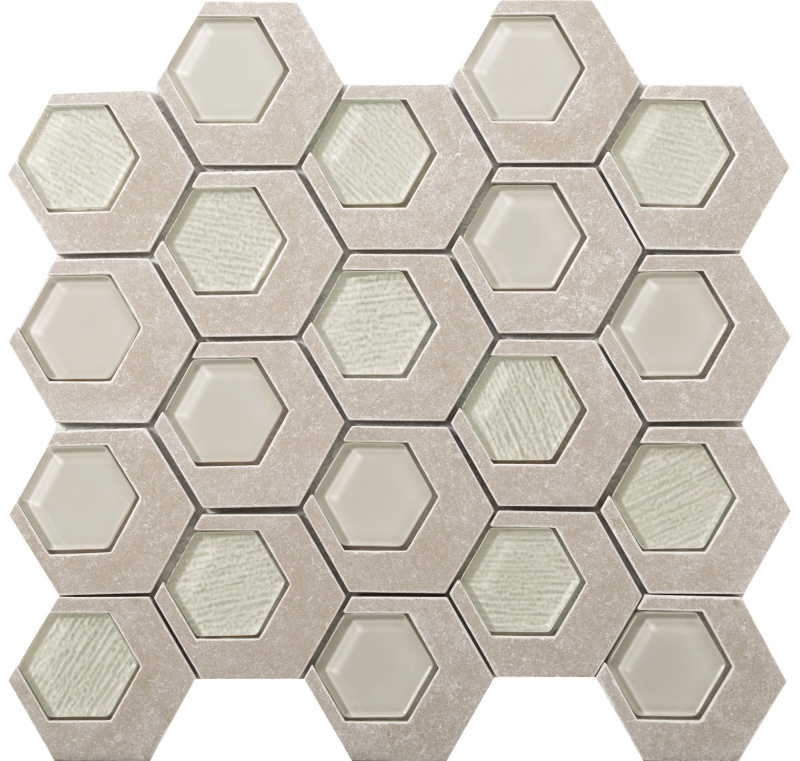 Catalyst Jasper Stone & Glass Mosaic - Hexagon - Satin