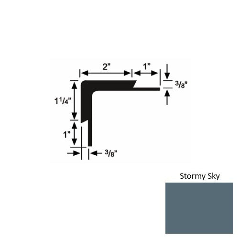 Solid 15 Stormy Sky Rubber Double Flange Carpet Stair Nosing (Sq) - 2" X 9 Ft (108")