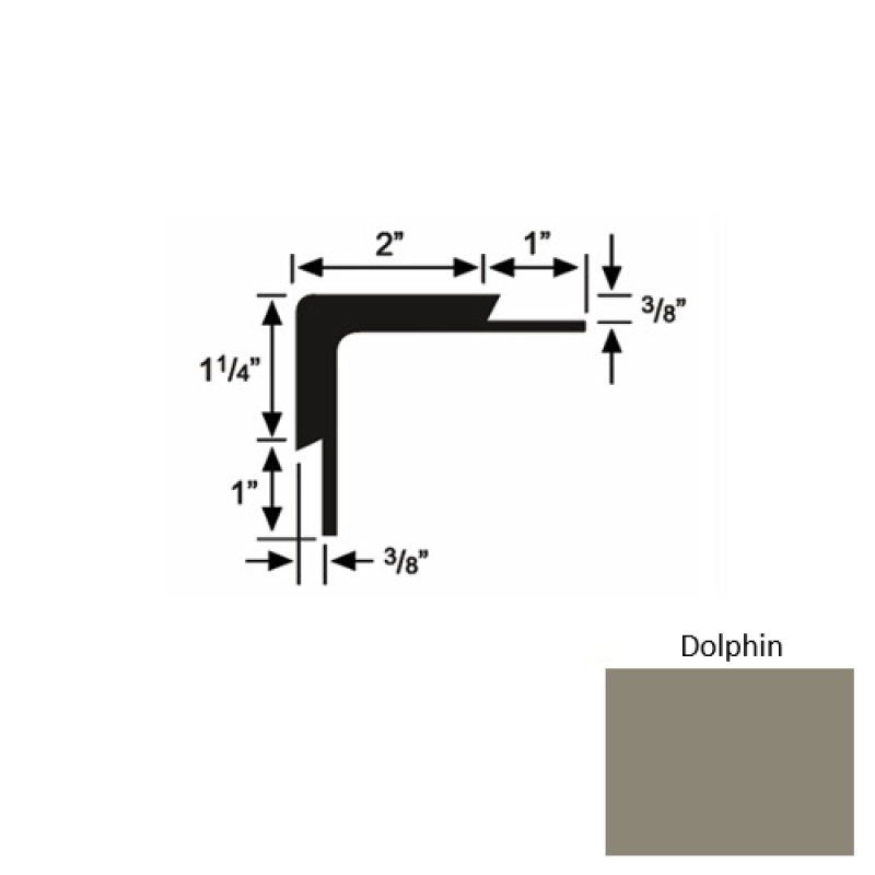 Solid 15 Dolphin Rubber Double Flange Carpet Stair Nosing (Sq) - 2" X 9 Ft (108")
