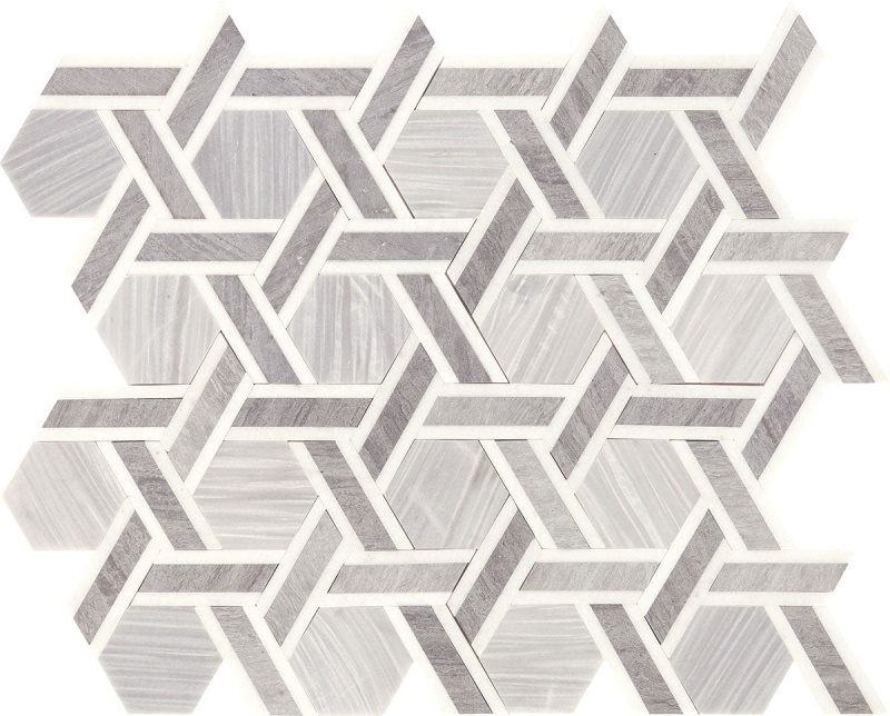 Fonte Nautical Gray Blend Marble Mosaic - Rotating Hexagon - Honed