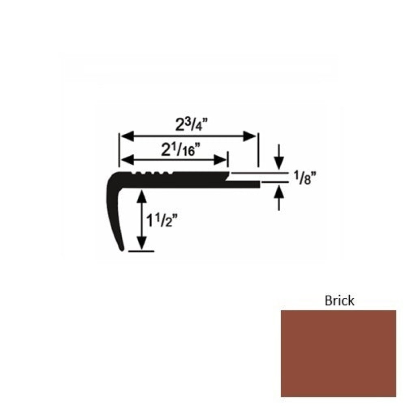 Solid 09 Brick Rubber Underlap Stair Nosing (Sq) - 2 3/4" X 9 Ft (108")