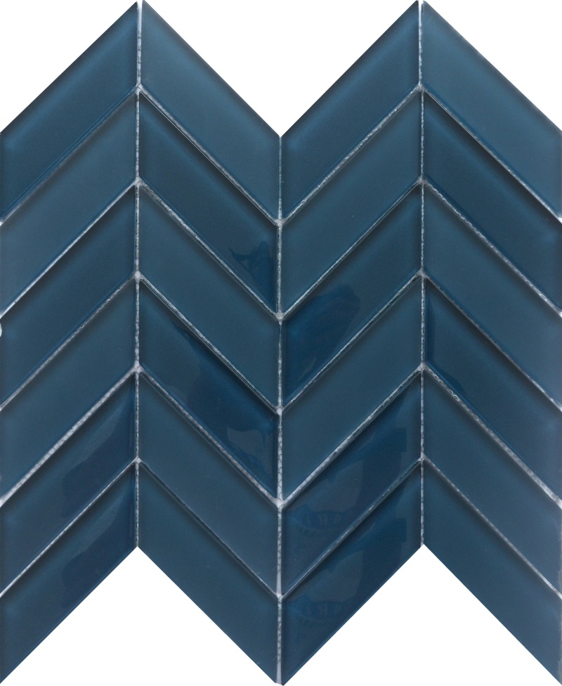 Edge Navy Glass Mosaic - Chevron - Glossy