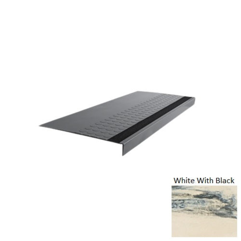 Evolving Styles Creative Elements White With Black Type 776E Distinct Designs Rubber - 15" X 72" Stair Tread - Rgt Radial Ii Raised Disc Design