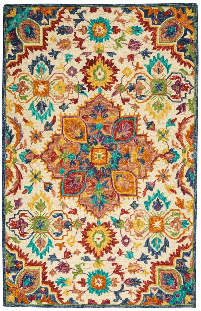 Bahari Multicolor Wool Bohemian Area Rug, 5 ft x 7 ft