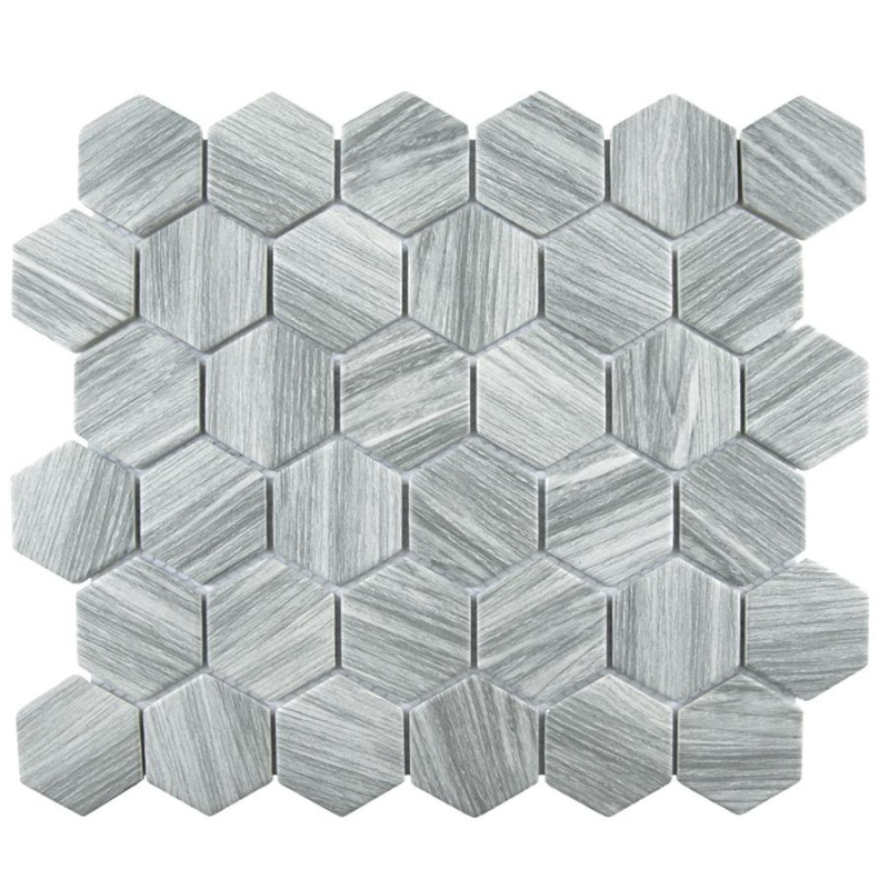 Llama Silver Smoke Porcelain Mosaic - 2" X 2" Hexagon - Matte