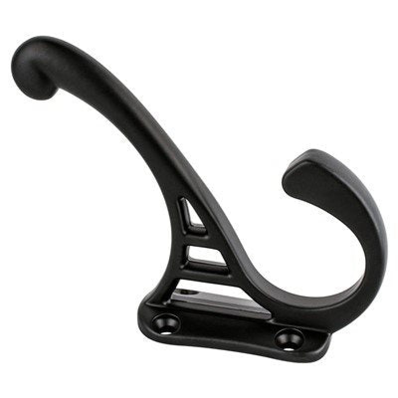Prelude Zinc Double Prong Coat Hook - Matte Black - 4" Length