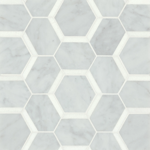 Matisse White Carrara & Thassos 4 Marble Mosaic - Hexagon - Honed