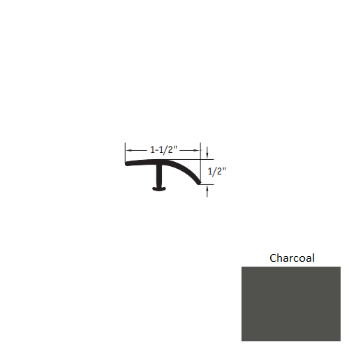 Johnsonite Charcoal Vinyl Moulding / Trim - 1 1/2" X 12 Ft (144") X 1/2" - 1/8" T Molding - T Molding
