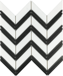 Metropolitan Blend Thassos With Black Bands Deco Natural Stone Mosaic - Chevron - Polished