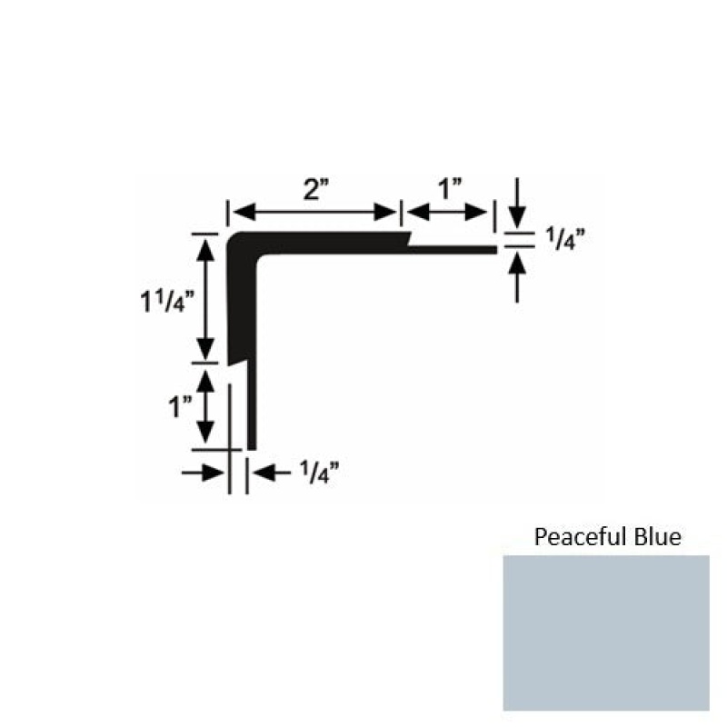 Solid 16 Peaceful Blue Rubber Double Flange Carpet Stair Nosing (Sq) - 2" X 9 Ft (108")