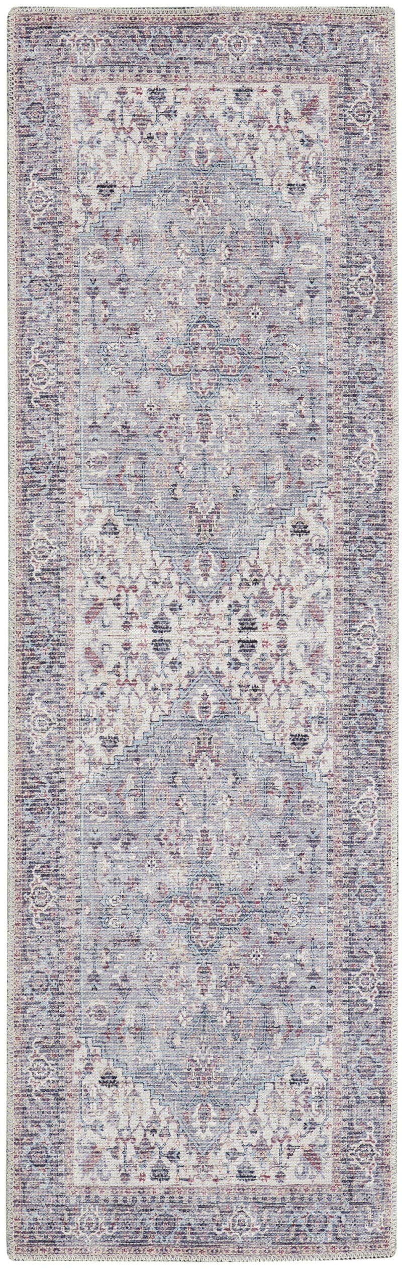 Machine Washable Series 1 SR104 Grey Cotton Blend Vintage Area Rug, 12 Ft Runner