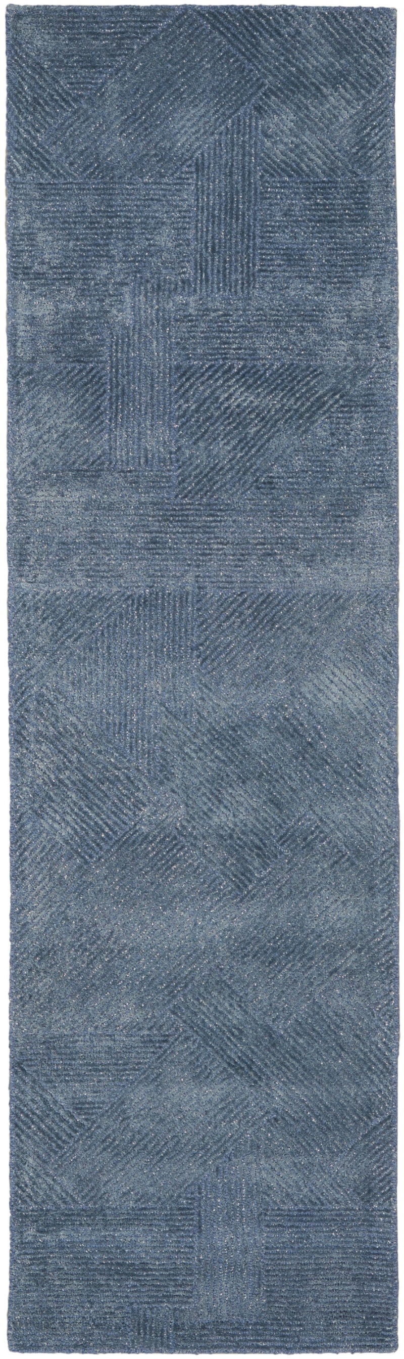 Blue Wool Blend Modern Area Rug 8 Ft Runner