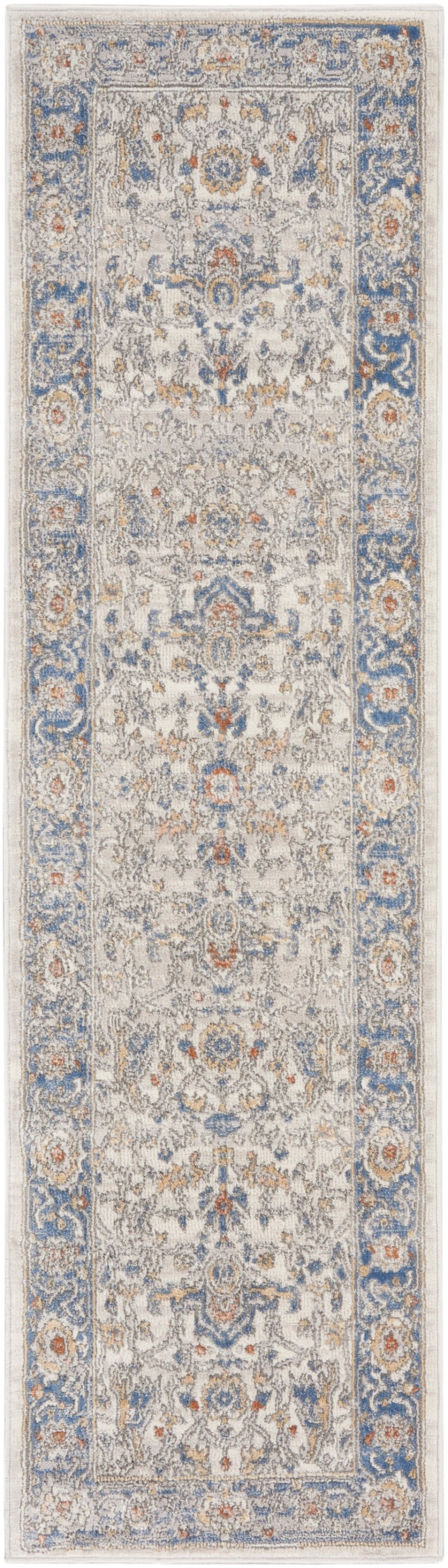 Series 4 Sr402 Cream Blue Vintage Area Rug - 8 Ft Runner
