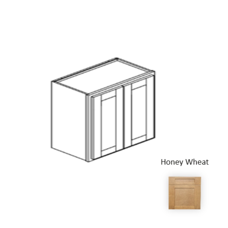 Framed Shaker Deluxe Honey Wheat Natural Clear Coat Wood Kitchen Wall Cabinet - 33" X 42" X 12" - Natural Clear Coat