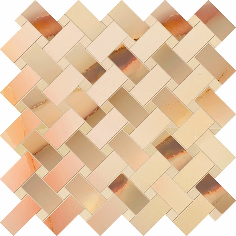 Imperial Onyx Miele Porcelain Mosaic - Basket Weave - Lappato