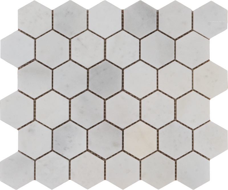 Snow White Marble Mosaic - 2" X 2" Hexagon - Polished