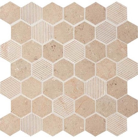 Corton Sable Limestone Mosaic - 2" Hexagon - Matte, Per Pack: 9.1 Enter Quantity In Sqft