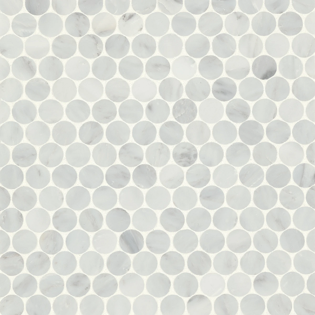 Monet Oriental White 8 Marble Mosaic - Penny Round - Honed