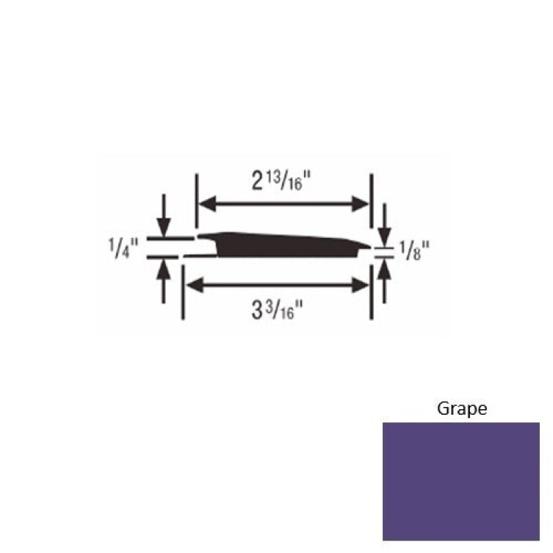 Solid 65 Grape Rubber Rolling Traffic Transition - 3 3/16" X 9 Ft (108") X 1/4" - 1/8"