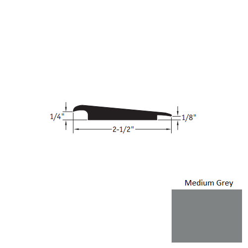 Johnsonite Medium Grey Vinyl Moulding / Trim - 2 1/2" X 12 Ft (144") X 1/4" - 1/8" Wheeled Traffic Transition - Wheeled Traffic Transition