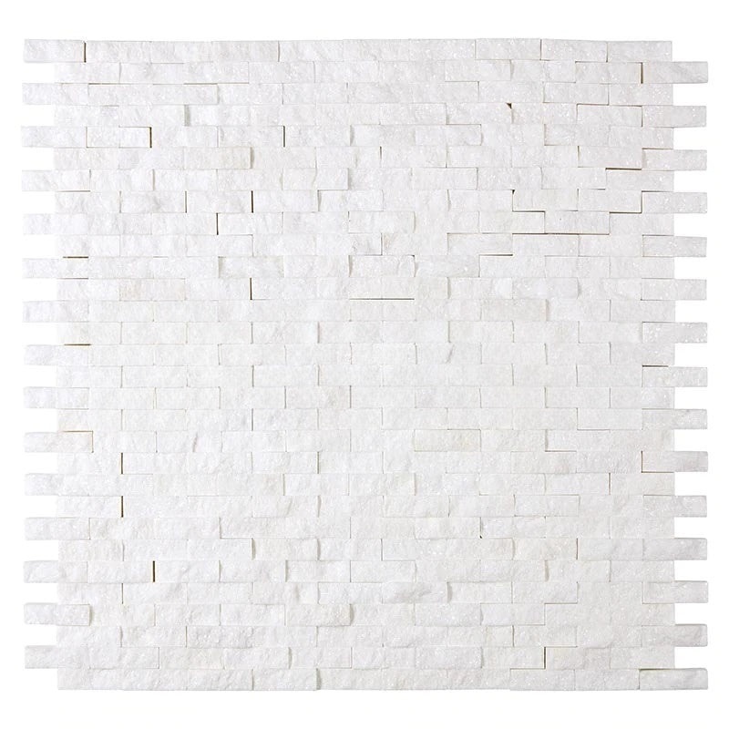 Thassos White Marble Mosaic - 3/8" X 1" Baby Brick - Split Face