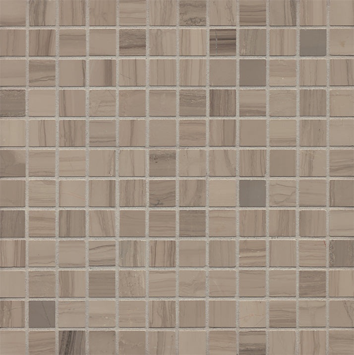 White Wood Dark Marble Mosaic - 1" X 1" - Honed
