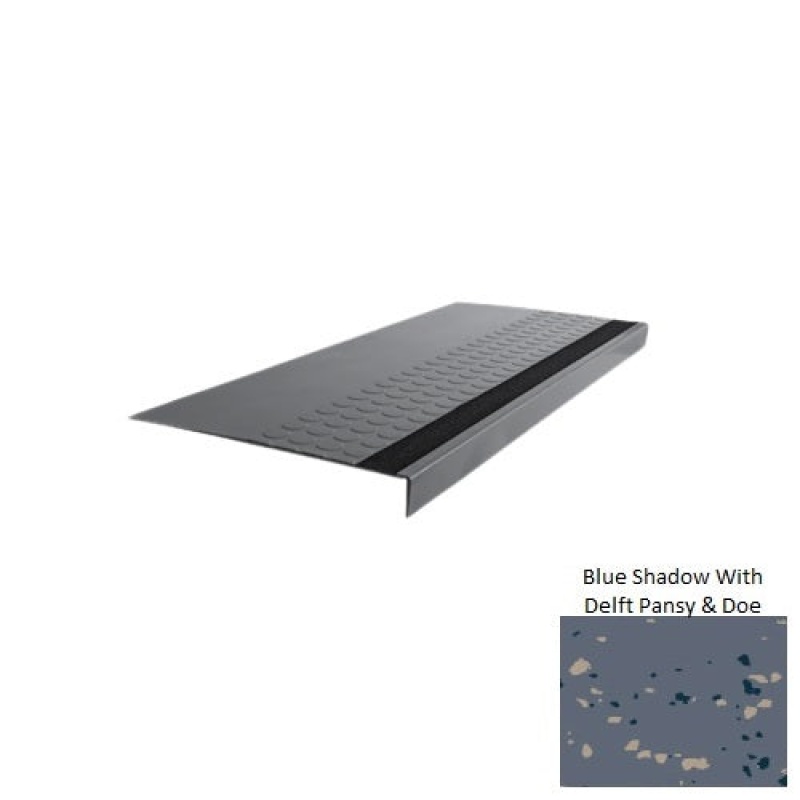Spextones Blue Shadow With Delft Pansy & Doe Type 776E Distinct Designs Rubber - 15" X 72" Stair Tread - Rgt Radial Ii Raised Disc Design