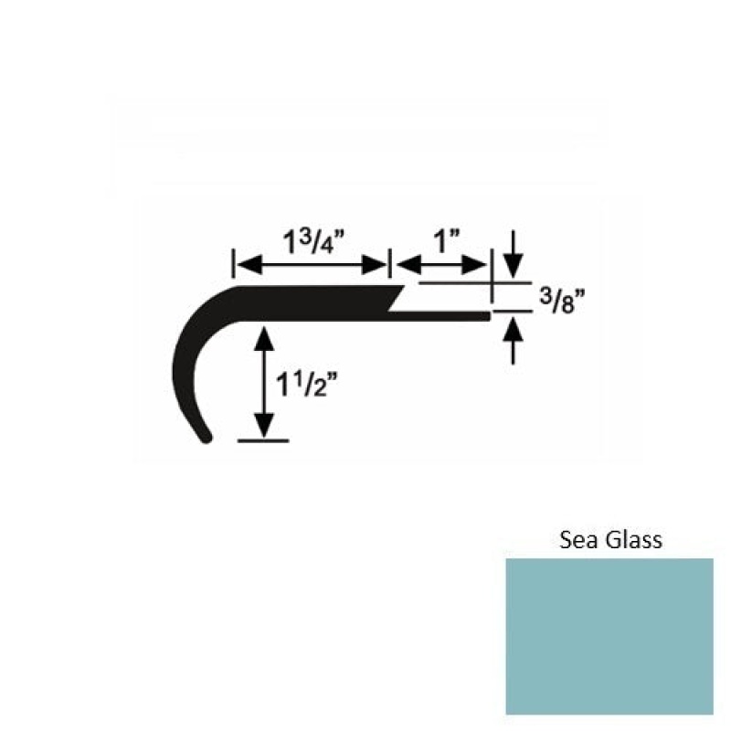 Solid 12 Sea Glass Rubber Single Flange Carpet Stair Nosing (Rd) - 1 3/4" X 9 Ft (108")