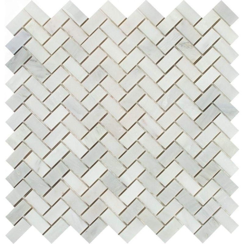Oriental White Marble Mosaic - 5/8" X 1 1/4" Mini Herringbone