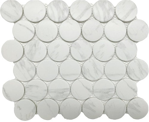Cc Mosaics+ Carrara Porcelain Mosaic - 2" Penny Round - Matte