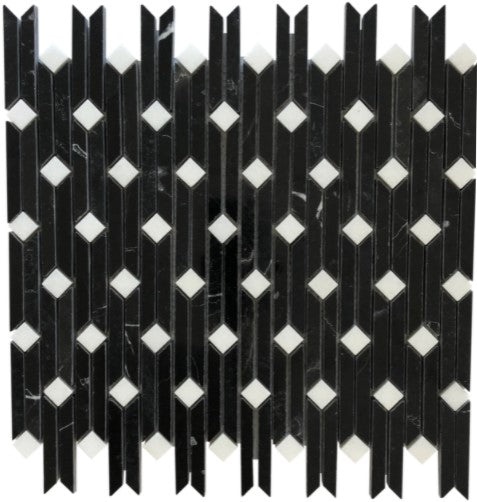 Nero Marquina & Thassos White Marble Mosaic - Pinnacle - Polished