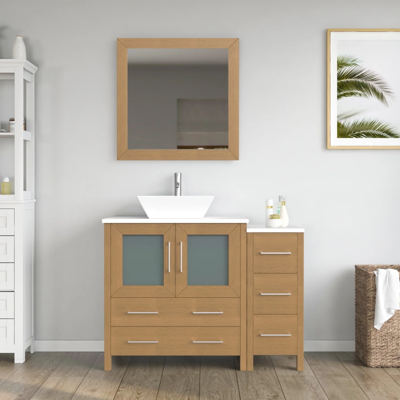Cvc Natural Oak Solid Wood Bathroom Cabinet - 42" X 18.5" X 36" - Natural Oak