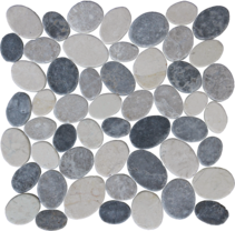 Aquatica Ocean Stones Coin Light Grey / Dark Grey / White Deco Natural Stone Mosaic - Pebble - Textured