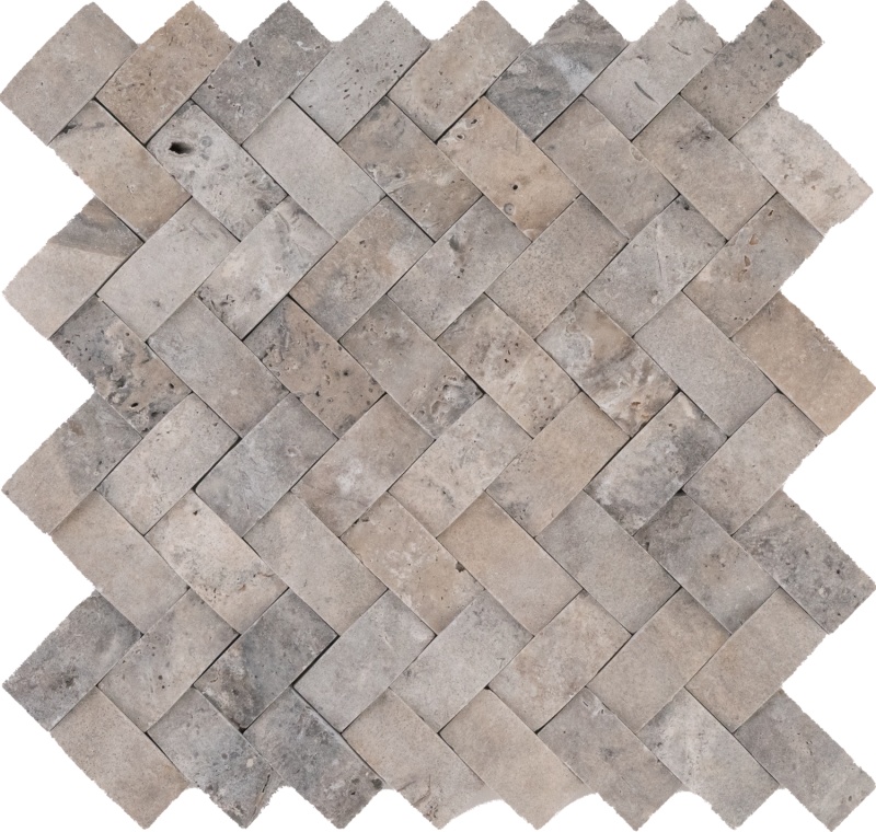 Nordic Silver Concave Braid Travertine Mosaic - 1" X 2" - Honed