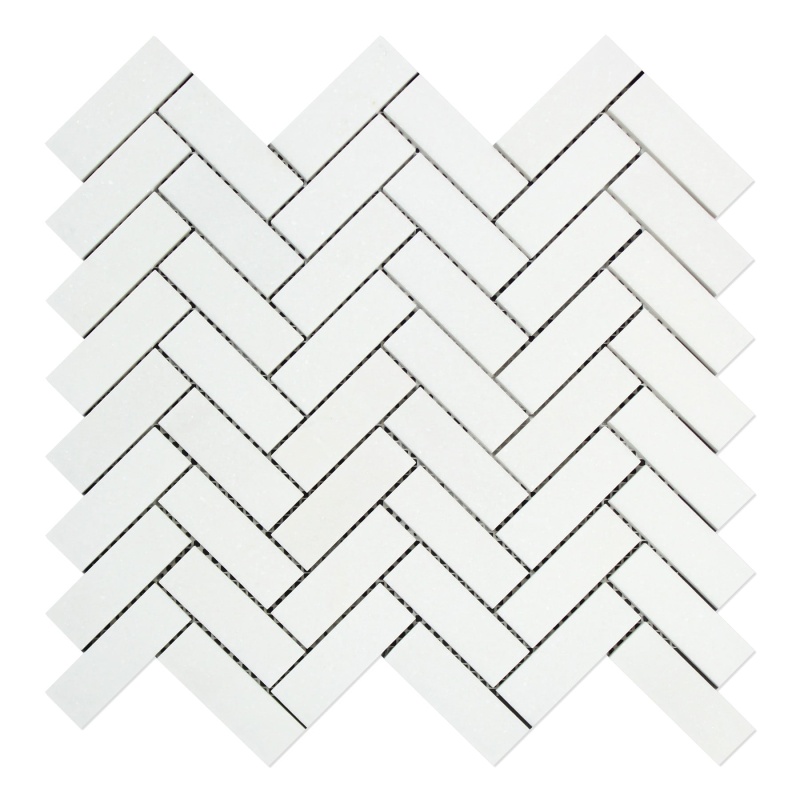 Thassos White Marble Mosaic - 1" x 3" Herringbone