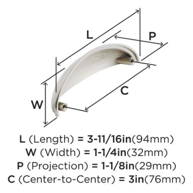 Ravino Zinc Cabinet Cup Pull - Satin Nickel - 3" (76 Mm) Center To Center