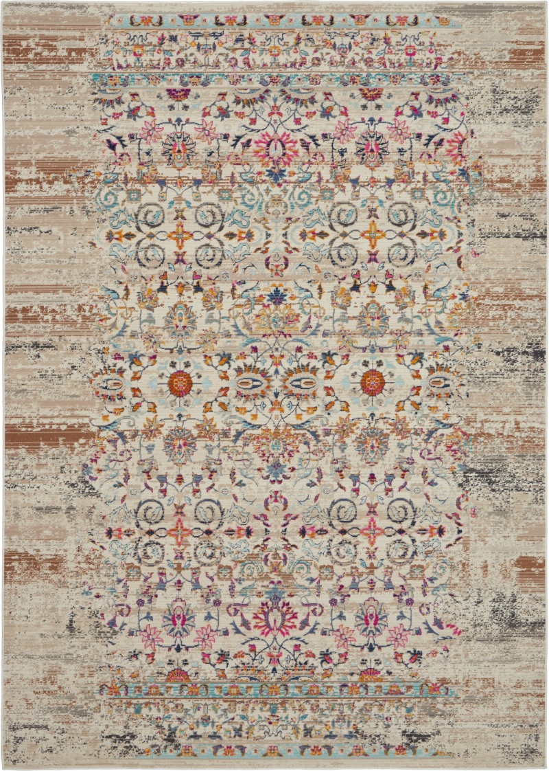 Vintage Kashan Vka02 Ivory Polypropylene Vintage Area Rug, 5 ft x 8 ft