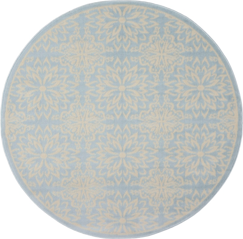 Jubilant Ivory / Light Blue Round Area Rug