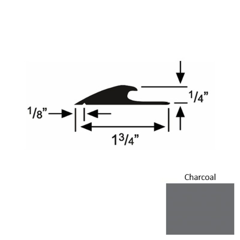 Solid 43 Charcoal Rubber Custom Carpet Edging - 1 3/4" X 9 Ft (108") X 1/4"
