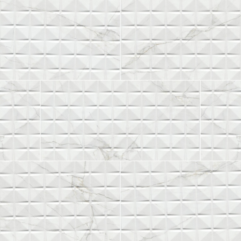 Dymo Calacatta Chex White Ceramic Tile - Glossy - 12" X 24"