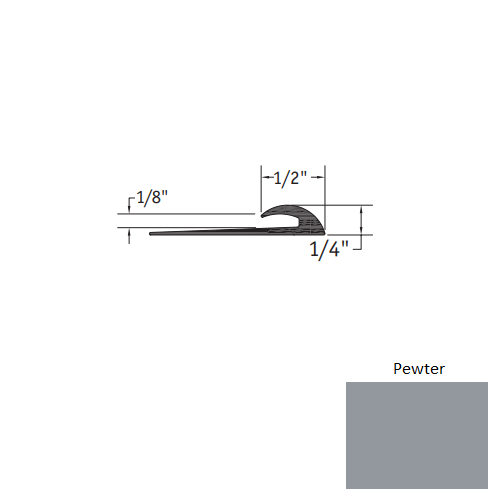Johnsonite Pewter Vinyl Moulding / Trim - 1/2" X 12 Ft (144") X 1/8" Slim Line Transition - Slim Line Transition
